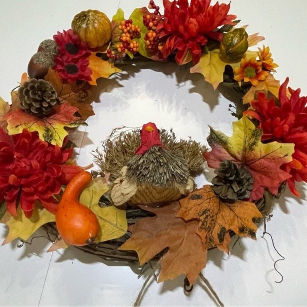 Thanksgiving Turkey Welcome Grapevine Wreath 19"
